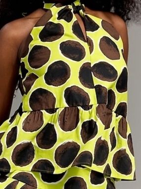 Old Navy Lime Green and Brown Polka Dot Halter Top